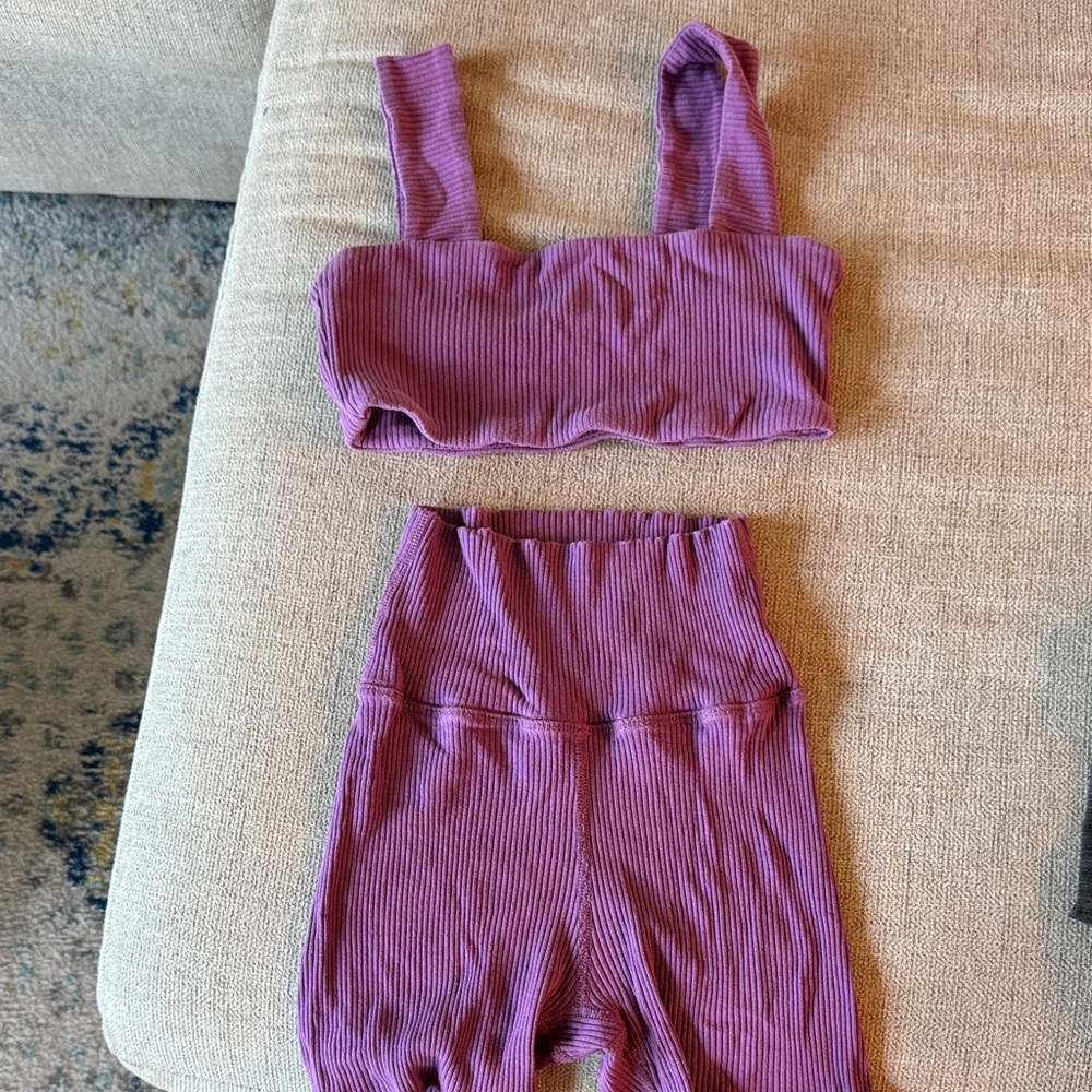 Daily Drills Ribbed Purple Crop Tank & High-Waist Leggings Set